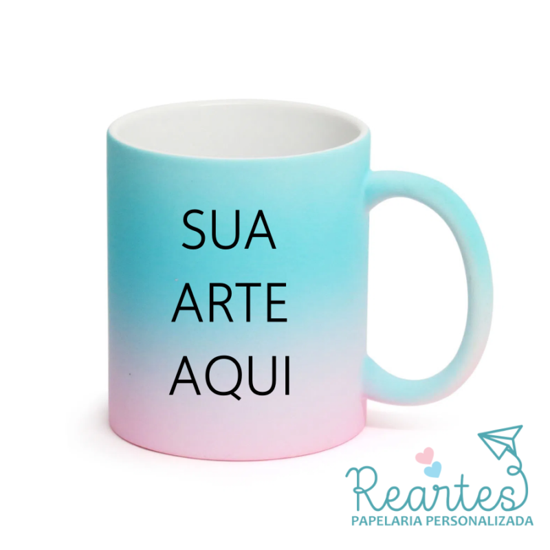 Caneca degradê rosa e azul fosca 375 ml